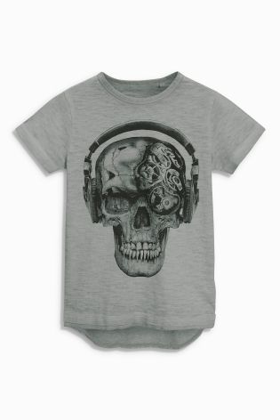 Grey Skull And Stripe T-Shirts Two Pack (3-16yrs)